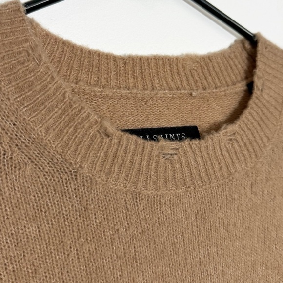 AllSaints Kez Crew Neck Pullover Distressed Wool Yak Blend Sweater, Tan size XS - Picture 3 of 8